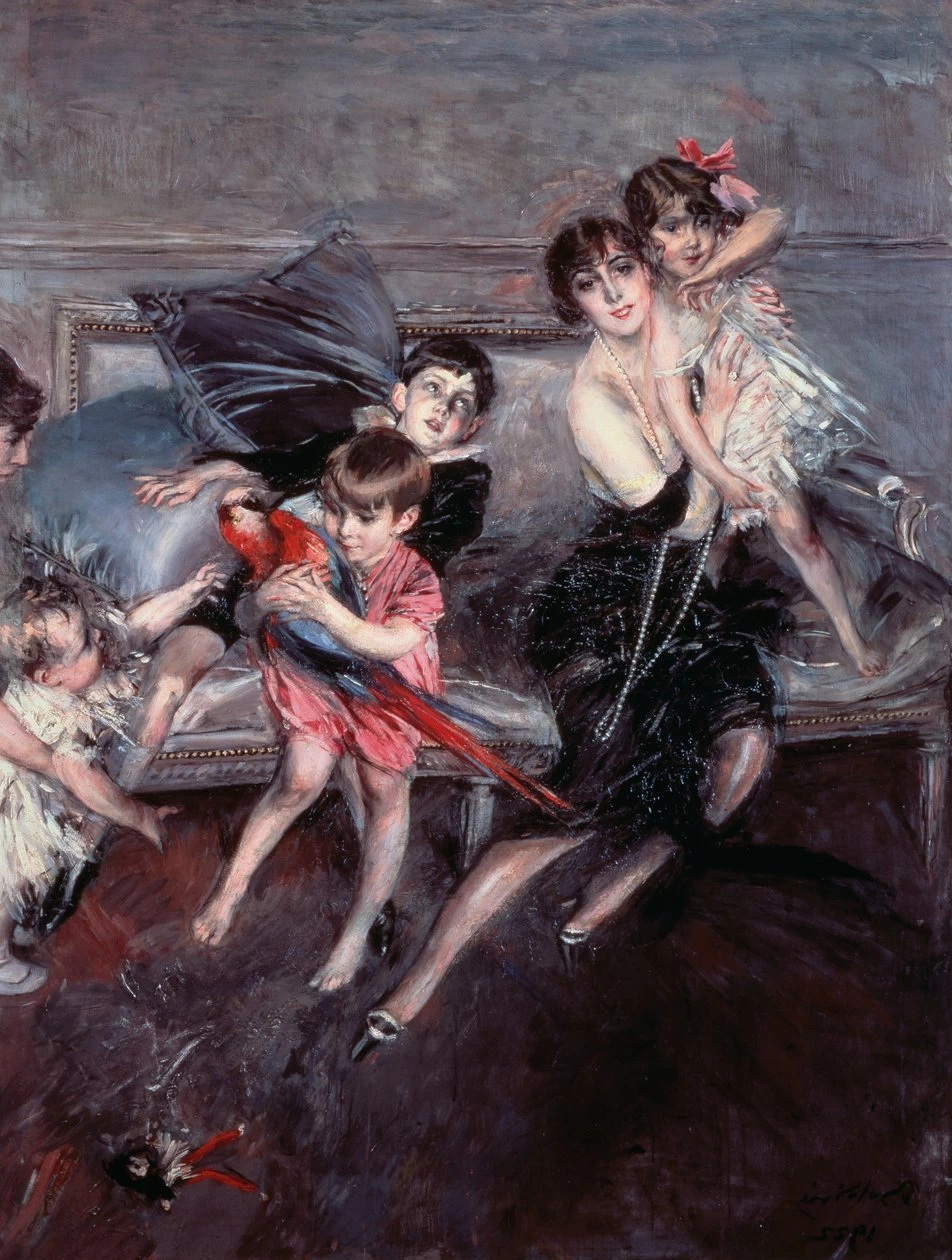 Signora Edwards con quattro bambini e tata